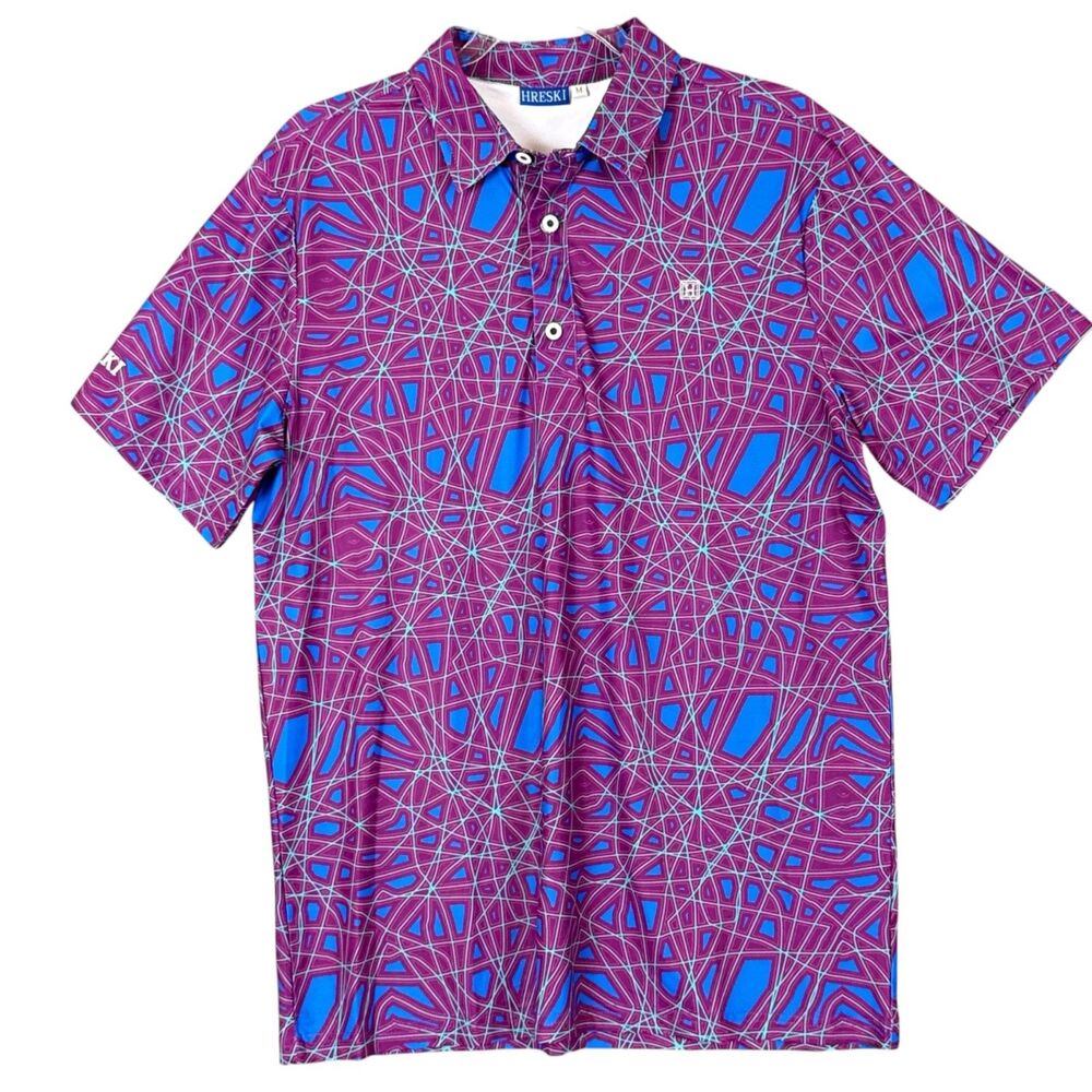 Hreski Golf Polo Shirt Mens M Performance Moisture Wicking Purple & Cobalt Blue